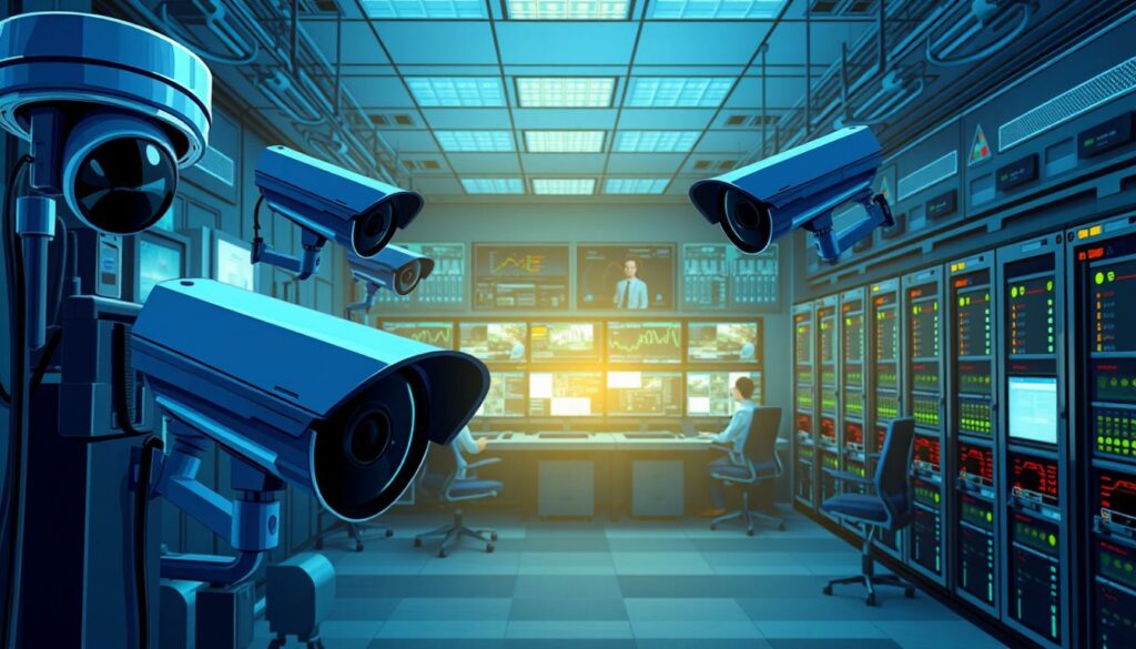 a highly detailed, hyper-realistic image of a domain security control center, with multiple security measures in place. in the foreground, a series of high-resolution security cameras and motion sensors are positioned strategically, monitoring the perimeter. in the middle ground, a bank of monitors displays real-time footage and analytics, staffed by a team of security professionals vigilantly scanning for any suspicious activity. the background features a secure server room, with rows of rack-mounted hardware and blinking indicator lights, all bathed in a cool, blue-tinged lighting scheme that conveys a sense of technological sophistication and reliability. the overall scene exudes an air of technological prowess and unwavering vigilance, perfectly capturing the essence of "secure your domain".